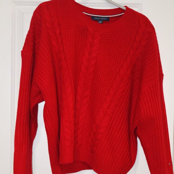 Tommy Hilfiger Cable Knit Crewneck Sweater Red XL - Picture 7 of 7